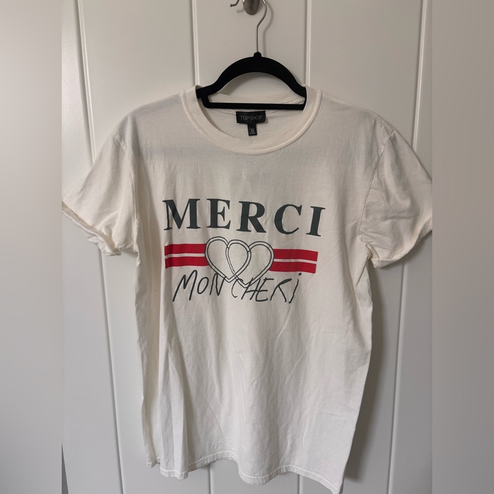 Topshop Cream Graphic Tee with Red and Black Accents